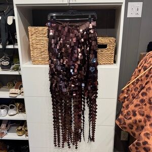 Jonathan Simkhai Metallic Deep Plum Sequin Fringe Maxi Skirt